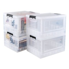 Idotry 4-Tire Clear Plastic Stackable Storage Bins Foldable Closet Organizer Box