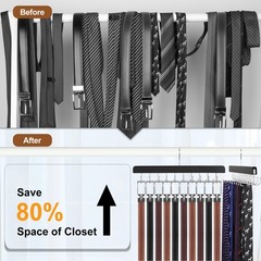 20 Hooks 2 in 1 Belt Tie Hanger for Closet Max 30 Belts with 30 Ties Capacity, B