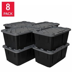 8-Pack, 27 Gallon Plastic Storage Container Bin, Heavy Duty, Lids, Greenmade NEW
