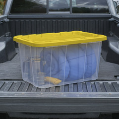 Sterilite Large Industrial Storage Tote, 27 Gal,with Snap-Fit Lid, Yellow,4 PacK