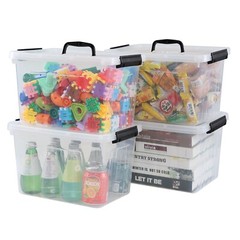 4-Pack 12 Litre Plastic Latching Storage Box w/ Clear Lid & Handle Containers