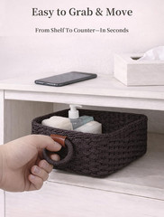 Dark Brown Storage Baskets – 3Pcs Mini Wicker Organizers for Home Decor