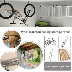 6 PCS Overhead Garage Storage Rack 9.45×12.6 Inch Ceiling Mount Ladder Hook
