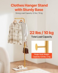 VEVOR Coat Rack Freestanding Coats Rack with Quartz Stone Base & 3 Round Hooks