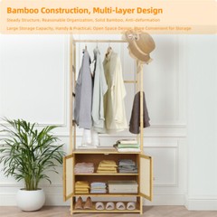 Large Bamboo Garment Rack Coat Storage Shelves Clothes Rail+ Pant Rack + Cabinet