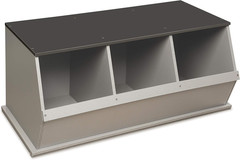 Stackable 3-Bin Storage Cubby in Woodgrain Gray with Display Shelf for Toys & Cr