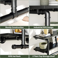 Industrial Pipe Clothes Rack with Top Shelf, 59In Space-Saving Wall Mounted Clot