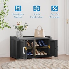 Waterproof UV-Resistant Shoe Storage Cabinet with Adjustable Shelves, Black