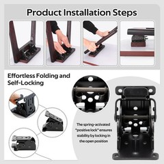 4 Pack Folding Table Leg Brackets with Self-Locking Hinges 0-90°, Folding She…