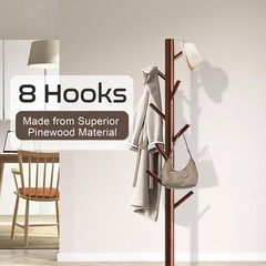 Aliphon Wooden Coat Rack Stand, Freestanding Coat Rack with 8 Hooks, 3 Adjust…