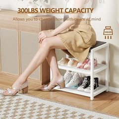 Comfortable Shoe Bench W/ Detachable Cushion Strong Storage Rack Entryway New