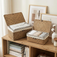 Handwoven Seagrass Storage Baskets with Lids – 2 Pack, Natural Brown