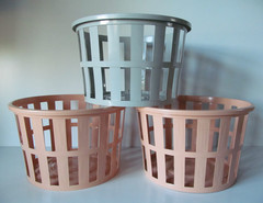 Vtg Round Plastic Baskets Storage Organizing Peach Gray Lot of 3 Mini Laundry