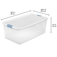 Sterilite 106 Qt Clear Plastic Stackable Storage Bin w/ White Latch Lid, 4 Pack