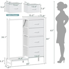 2-in-1 Tall Dresser Clothes Rack 4 Drawer Storage Anti-Tip Small Space New