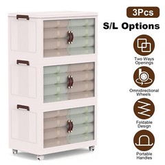 3pcs Collapsible Stackable Storage Bins Closet Organizer Plastic Container Box
