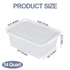 4 Packs 14 Quart Clear Latching Box, Plastic Storage Bin with Lid