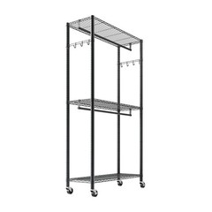 VEVOR Rolling Clothes Rack 3 Tiers Adjustable Height Clothing Garment Rack Black