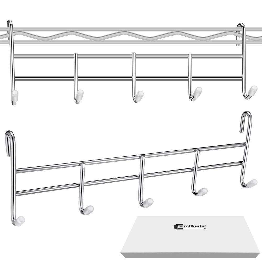 CroBlissful 2 Pcs 5 Hook Attachment for Wire Shelving 1.5 x 12 x 4 Inch Hangi…