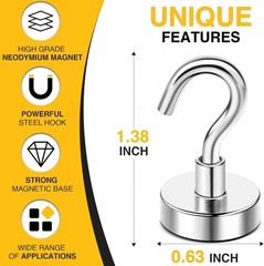 Durable Magnetic Hooks 30lbs – 6 Heavy Duty Neodymium Hooks for Easy Hanging