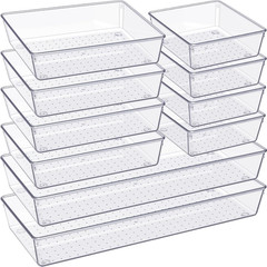 New Drawer Organizer 10 Pack Large Clear Plastic Set 3 Size Versatile Bathroom