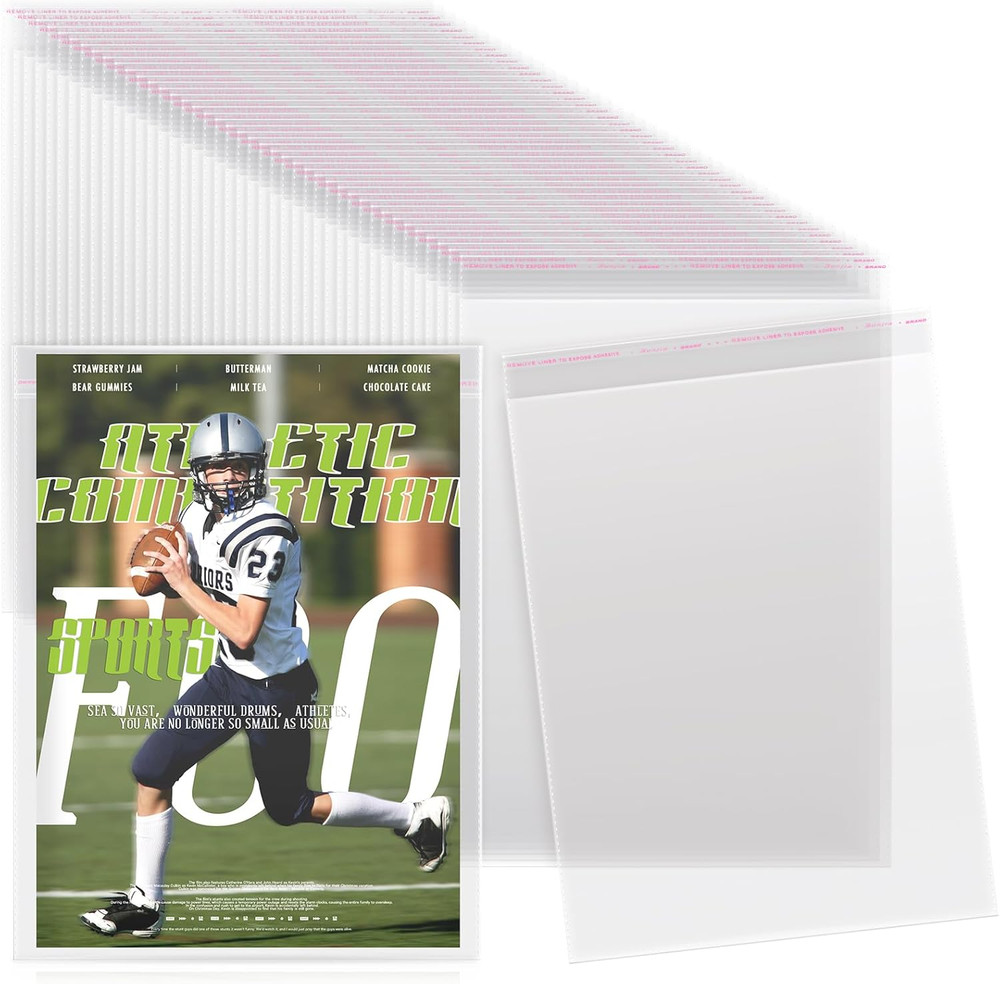 80 Pcs Magazine Sleeves Clear Plastic Resealable Bags 9.25×11.42 Protector