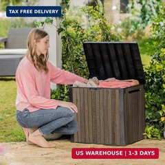 Keter Signature Everwood 30 Gallon Resin Outdoor Storage Box and Patio Furniture