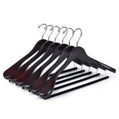 Luxury Wide Shoulder Wooden Hangers 18 Pack with Velvet Bar Smooth Mahogany F…