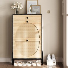 NEW Shoe Cabinet 2 Flip Drawers Slim Entryway Storage Organizer Black Rattan