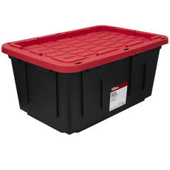 (4Pack)Hyper Tough 27 Gallon Storage Bin Snap Lid Black Red Heavy Duty Container