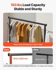 Clothes Rack, Rolling Clothing Garment Rack with Adjustable Crossbar and Side Ho