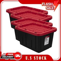 4 Pack Hyper Tough 12 Gal Heavy Duty Storage Bins Snap Lid Black & Red
