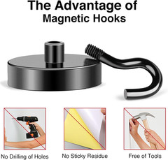 Black Magnetic Hooks, 80Lbs Heavy Duty Earth Magnets with Hooks for Cruise Cabin