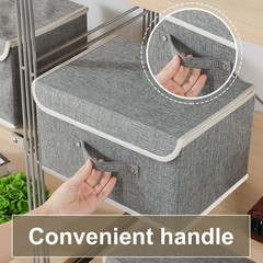 Grey Collapsible Storage Boxes Bins With Lids Cotton Linen 13×9.1×7.9 Inch