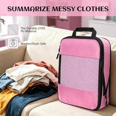 Compression Packing Cubes 4-Set Pink Zip Luggage Organizer for Travel Space