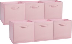 6-Pack 13 Inch Fabric Storage Bins Faux Leather Handle Foldable Cube Organizer