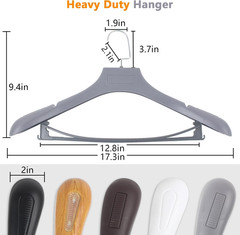 Plastic Extra Wide Shoulder Suit Hangers for Men 15 Pack Width 17.7″, Grey Sweat