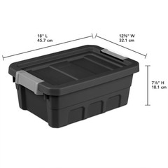 Sterilite 4 Gallon Industrial Storage Totes with Latch Clip Lids, Black (6 Pack)