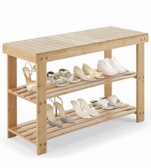 Wood Natural 2 shelf Free Standing Shoe Rack 27.5×11.2×17.5 in