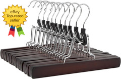 10 Pack Wooden Pants Hangers Cherry Closet Organizer Non Slip Trouser Hangers