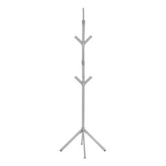 Coat Rack, Hall Tree, 8 Hooks, Entryway, 70″h, Bedroom, Grey Metal, Contemporary