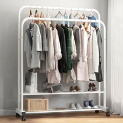 Heavy Duty Double Rods Clothes Hanging Rack Moveable Clothes Rail Stable Base US