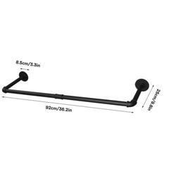 2pcs Wall Mount Pipe Clothes Rack Heavy Duty Black Garment Hanging Bar 4pcs Hook