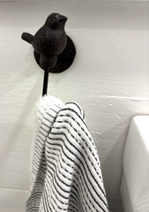 Vintage Lot 2 BLACK IRON BIRD ON BRANCH HOOKS Wall Hanger -Towels, Coats, Bags