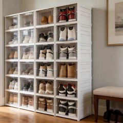 Foldable Clear Shoes Storage Box Stackable Closet Organizer NEW