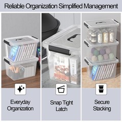 Knifefish 4-Packs Clear Plastic Storage Containers Boxes Bins, 18 L Medium