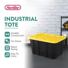 Sterilite 27 Gallon Industrial Stackable Storage Tote Lidded Containers, 12 Pack