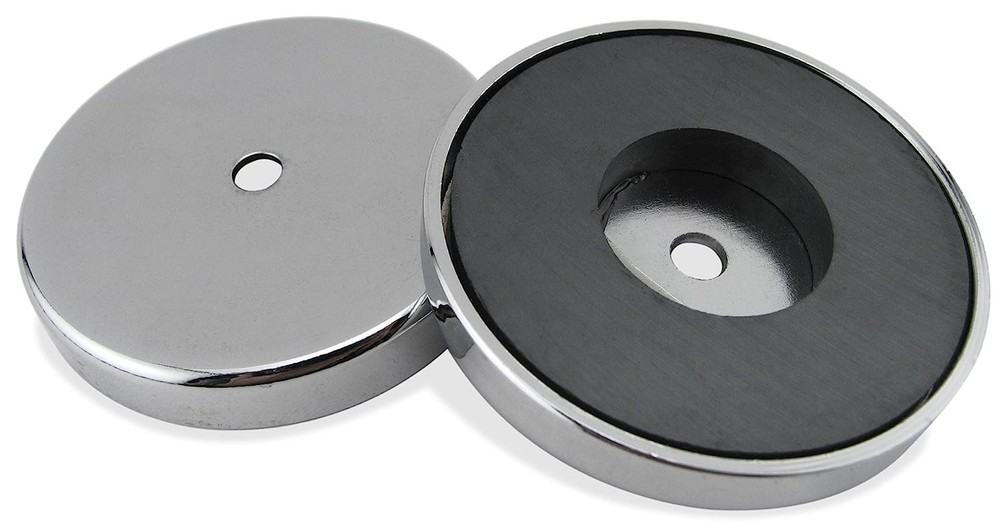 Heavy Duty Round Base Magnets 200lb Pull Chrome Plated 4.9in Diameter 2 Pack