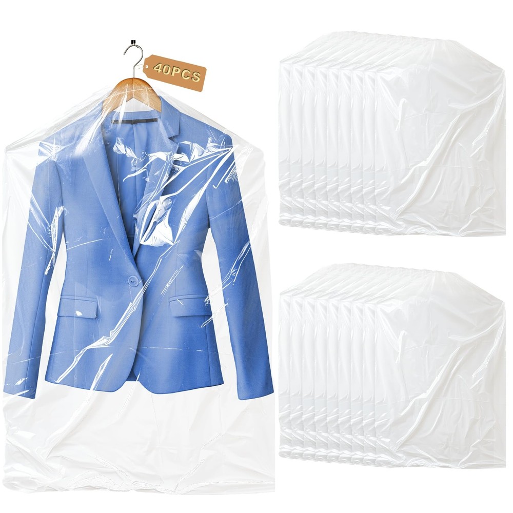 100 Pcs Dry Cleaner Clothe Covers Plastic Clear Garment Bags for Clothes 60X90Cm