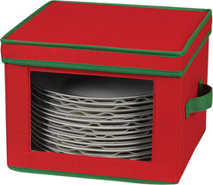 536RED Holiday China Storage Chest with Lid and Handles | Dinner Plate | Red Can